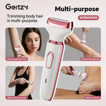 GERTZY 4-in-1 Rechargeable Electric Razor for Women – Painless Wet & Dry Shaver for Face, Nose, Legs, Underarms & Bikini Line – Portable Grooming Kit with Rechargeable Battery
