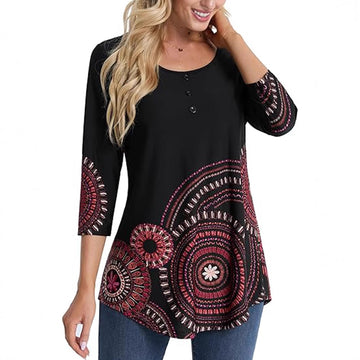 Floral Print Plus Size Crewneck T-Shirt for Women