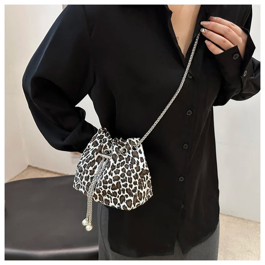 Women Soft Velvet Leopard Print Crossbody Shoulder Bag