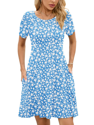 Casual Short Sleeve Swing Dress – Women’s Summer Sundress